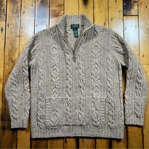 Vintage Ralph Lauren Wool Large Hand Cable Knit 1/4 Zip Sweater Fisherman Chunky